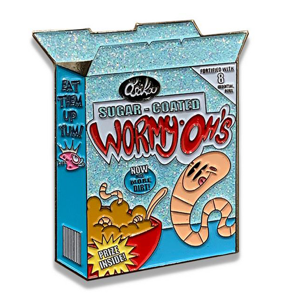 Wormy Oh’s Glitter Cereal Box Enamel Pin